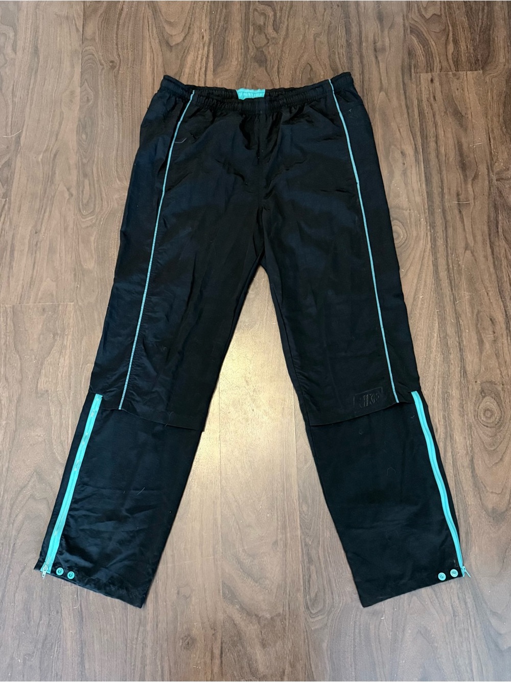 Vintage 90s Nike Cross Training Baggy Black & Teal Blue Streetwear Track Pants